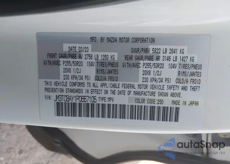 2023 Mazda Cx-9 Touring Plus z USA, uszkodzony, nr VIN JM3TCBAY1P0657105